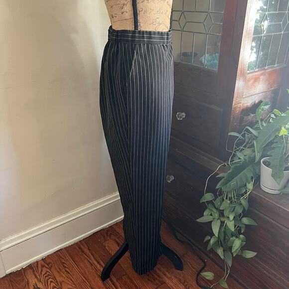 90s Y2K Vintage Roamans Black White Pinstripe Wide Leg Pants 10WP Soft Power - Picture 4 of 17